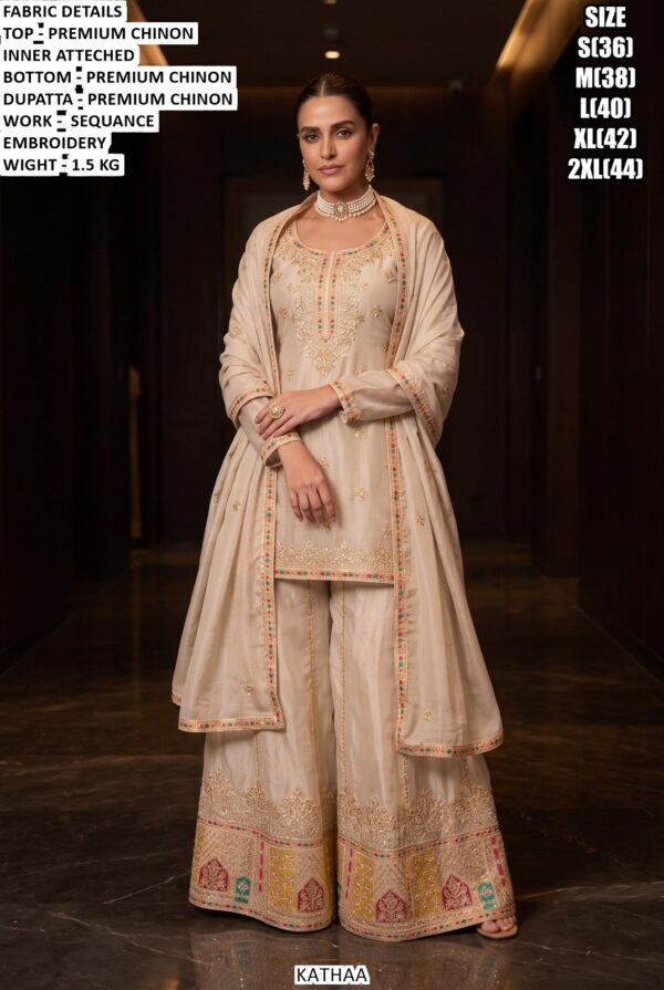 Designer Embroidered Kurta Palazzo Set With Dupatta