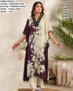 Luxury Floral Printed Satin Kaftan With Bottom