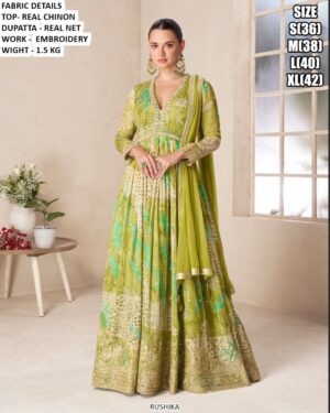 Premium Real Chinon Embroidered Anarkali Gown