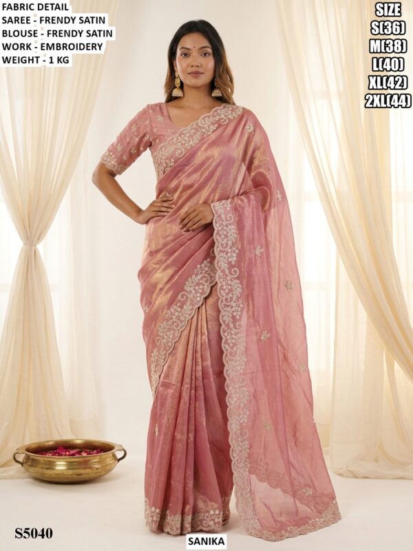 Frendy Satin Embroidered Saree With Blouse