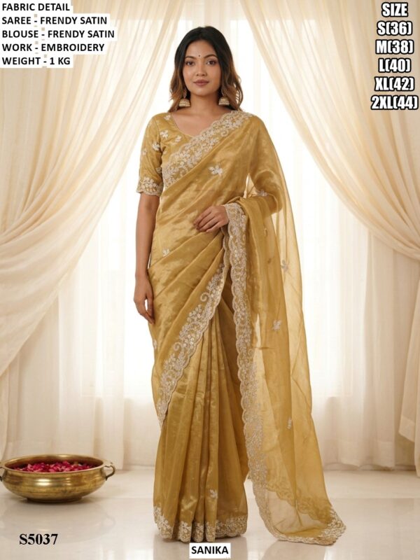 Frendy Satin Embroidered Saree With Blouse