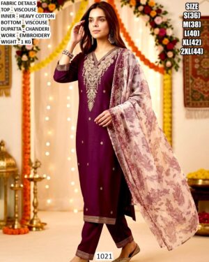 Festive Wear Viscose Kurta Trouser Dupatta Set