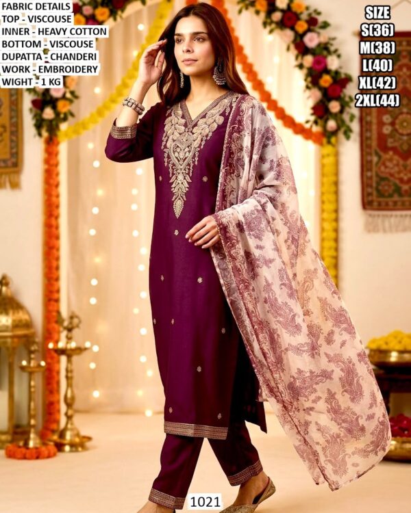 Festive Wear Viscose Kurta Trouser Dupatta Set