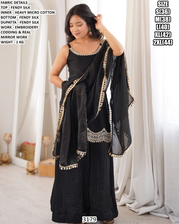 Elegant Three Piece Embroidered Palazzo Suit
