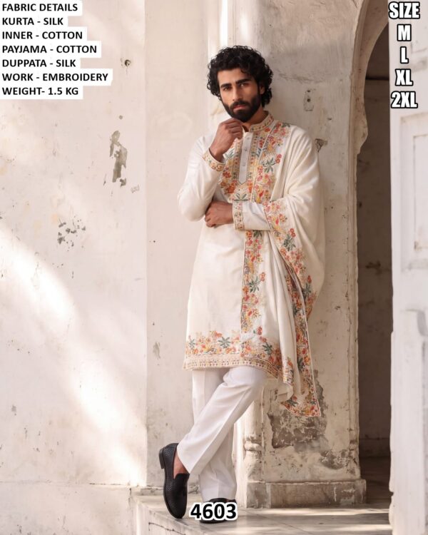 Floral Embroidered Kurta Pajama Set For Men