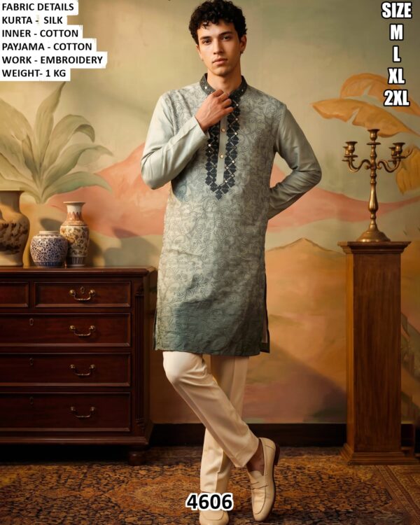 Floral Embroidered Kurta Pajama Set For Men
