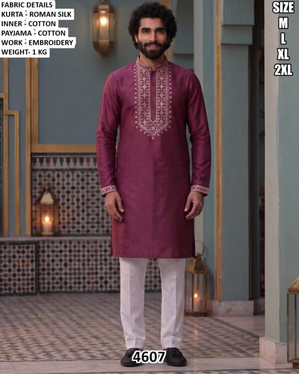 Floral Embroidered Kurta Pajama Set For Men