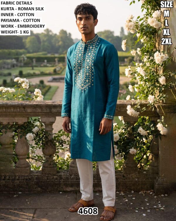 Floral Embroidered Kurta Pajama Set For Men