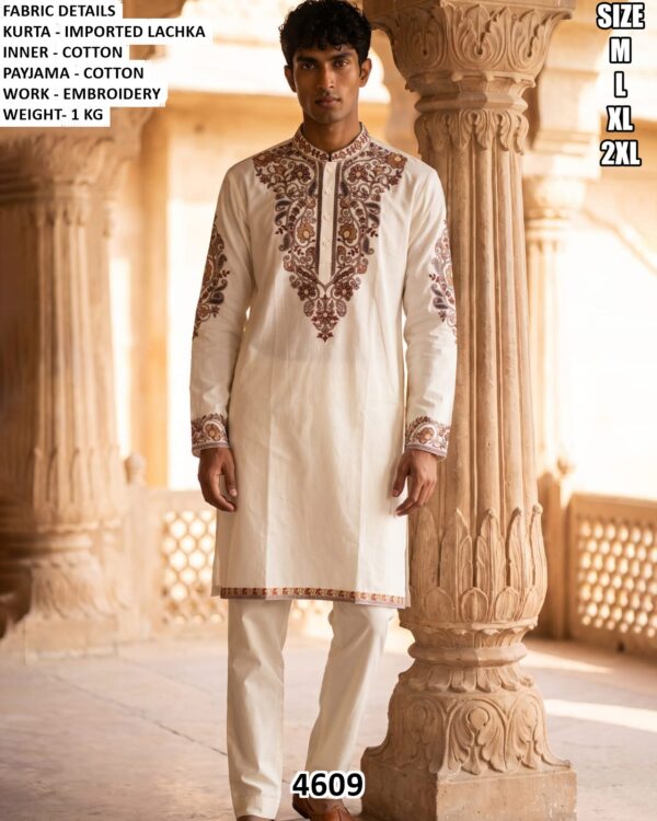 Floral Embroidered Kurta Pajama Set For Men