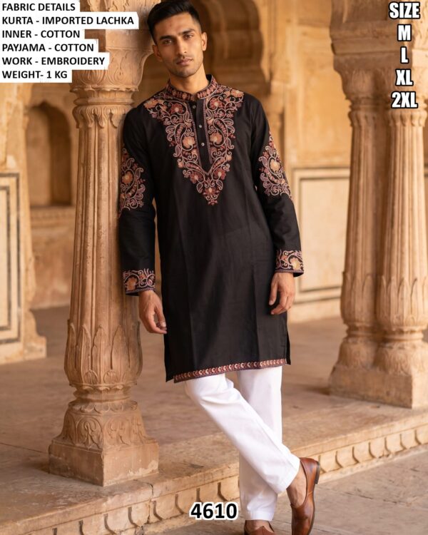 Floral Embroidered Kurta Pajama Set For Men