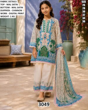 Heritage Digital Print Three Piece Girls Ethnic Suit
