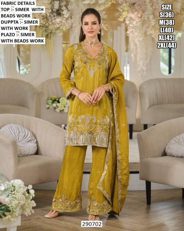 Designer Floral Embroidered Three Piece Palazzo Suit