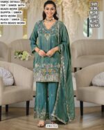 Designer Floral Embroidered Three Piece Palazzo Suit