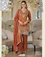 Designer Floral Embroidered Three Piece Palazzo Suit