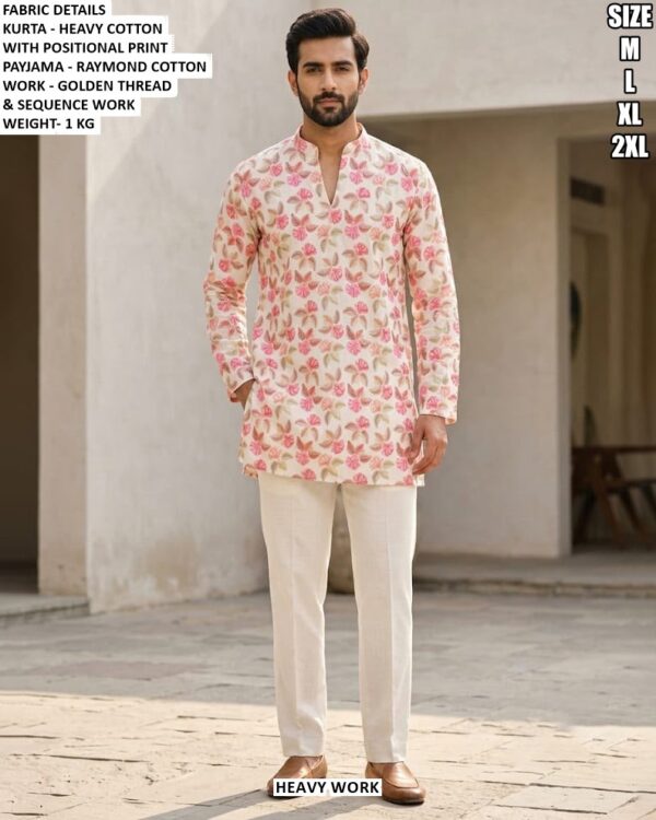Designer Botanical Print Men’s Kurta Pajama Set