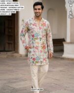 Designer Botanical Print Men’s Kurta Pajama Set