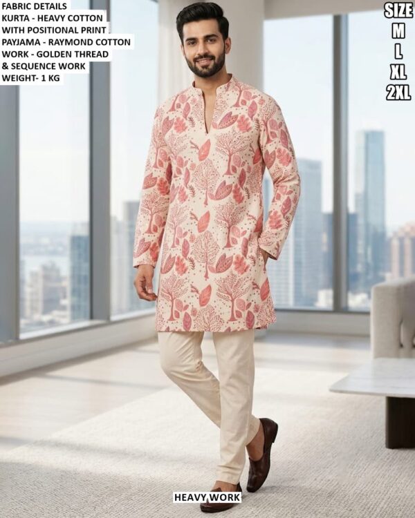 Designer Botanical Print Men’s Kurta Pajama Set