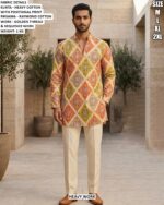 Designer Botanical Print Men’s Kurta Pajama Set