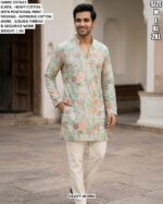 Designer Botanical Print Men’s Kurta Pajama Set