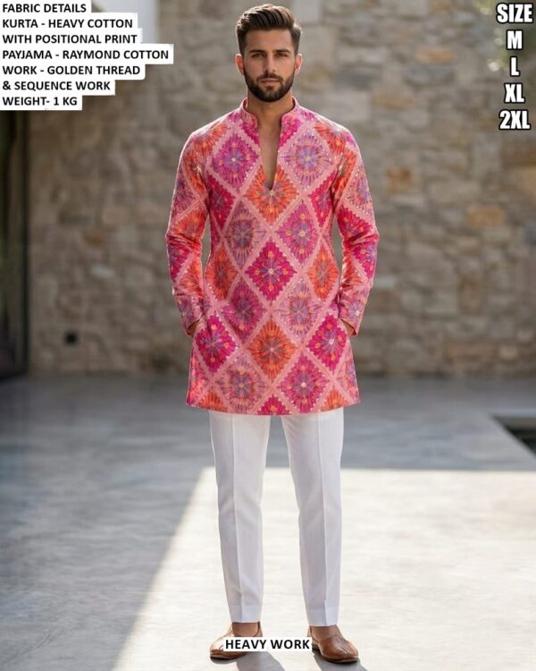 Designer Botanical Print Men’s Kurta Pajama Set