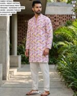 Designer Botanical Print Men’s Kurta Pajama Set