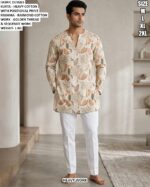 Designer Botanical Print Men’s Kurta Pajama Set