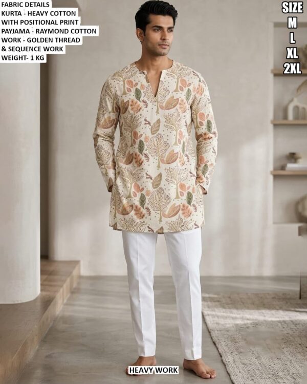 Designer Botanical Print Men’s Kurta Pajama Set