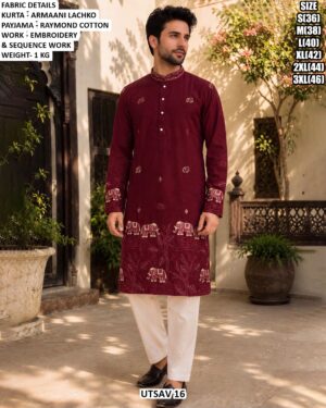 Wedding Wear Sequence Work Men’s Kurta Set