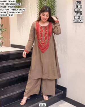 Elegant Embroidered Kurta With Wide Leg Palazzo