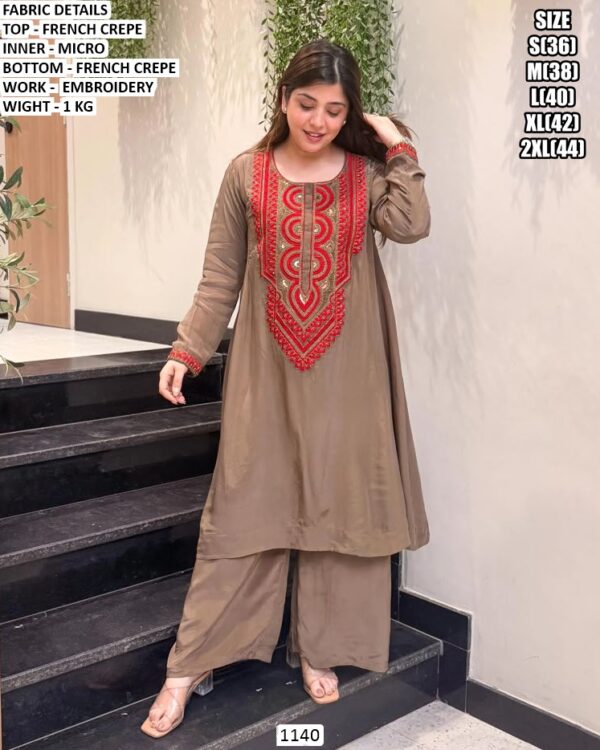 Elegant Embroidered Kurta With Wide Leg Palazzo