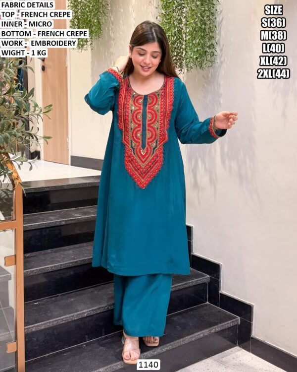 Elegant Embroidered Kurta With Wide Leg Palazzo