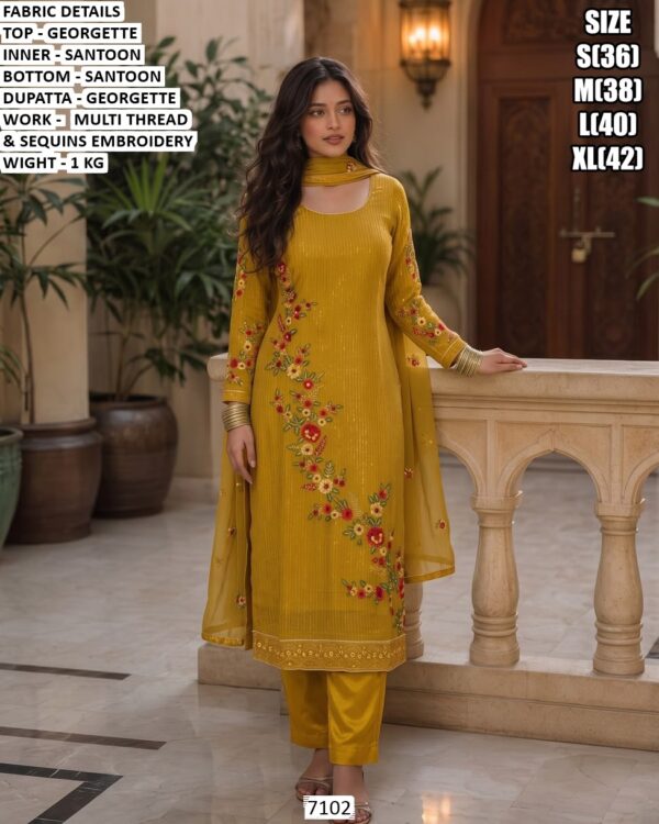 Premium Georgette Multi Thread Embroidered Kurta Set