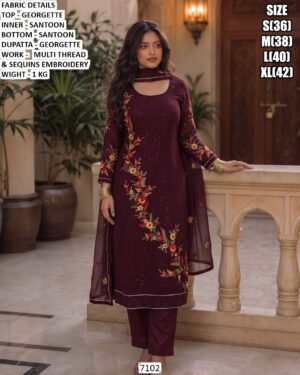 Premium Georgette Multi Thread Embroidered Kurta Set