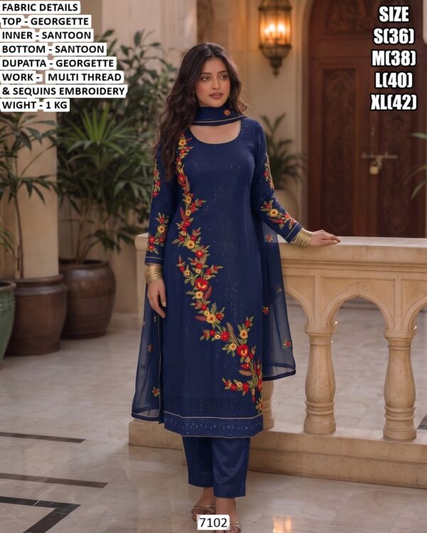 Premium Georgette Multi Thread Embroidered Kurta Set