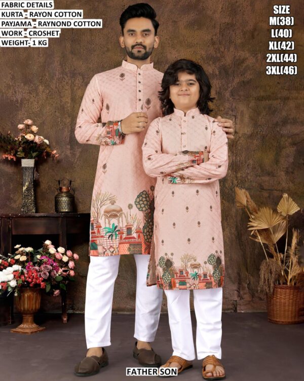 Rayon Cotton Father Son Twinning Kurta Set