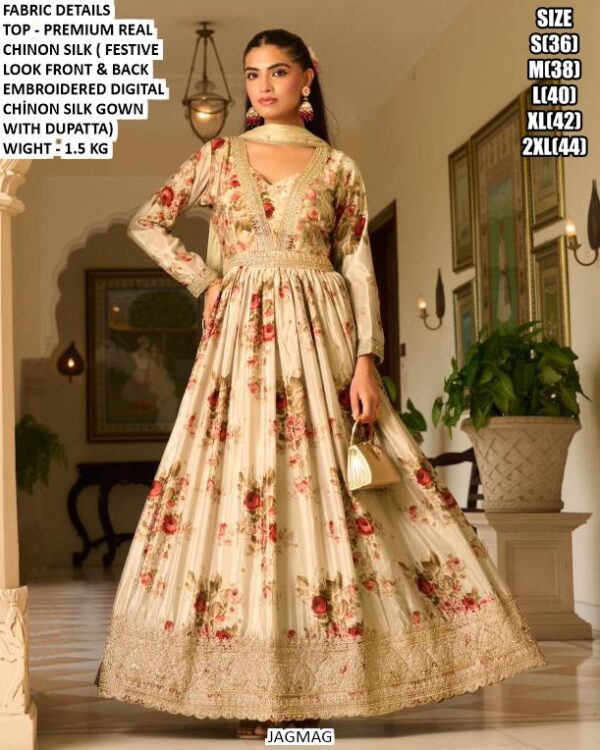 Festive Wear Flared Chinon Silk Gown For Women