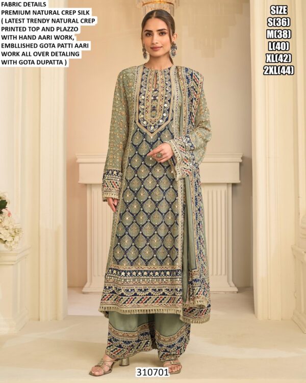 Printed Gota Patti Suit With Dupatta For Women