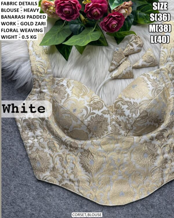 Elegant Gold Zari Corset Blouse For Wedding Wear