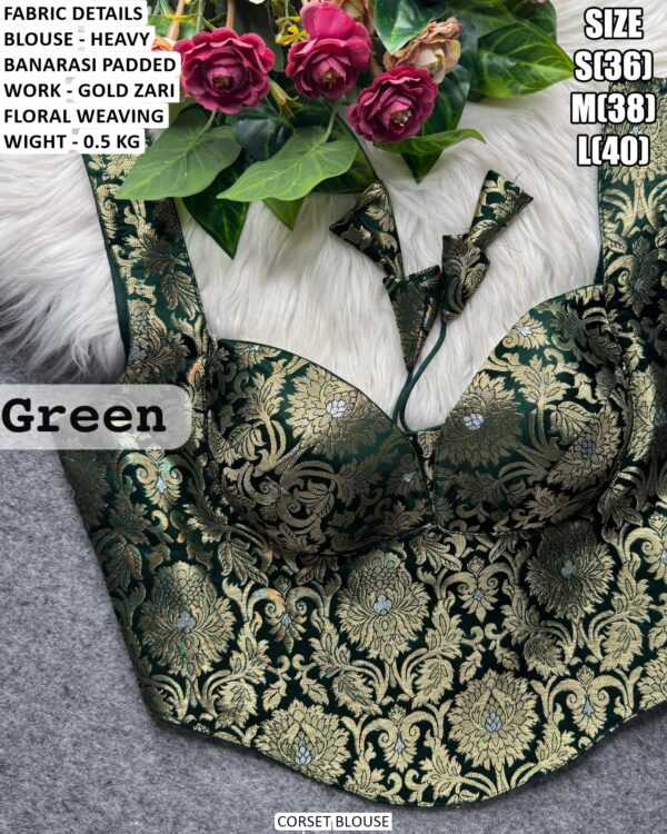 Elegant Gold Zari Corset Blouse For Wedding Wear