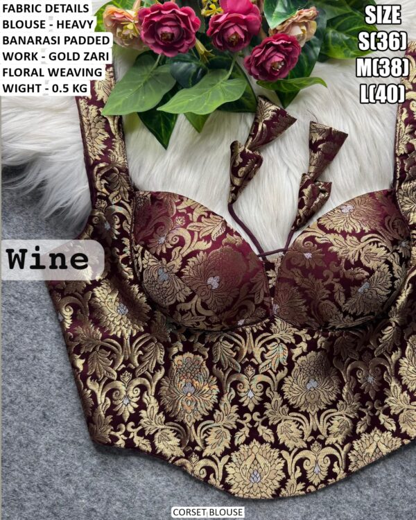 Elegant Gold Zari Corset Blouse For Wedding Wear