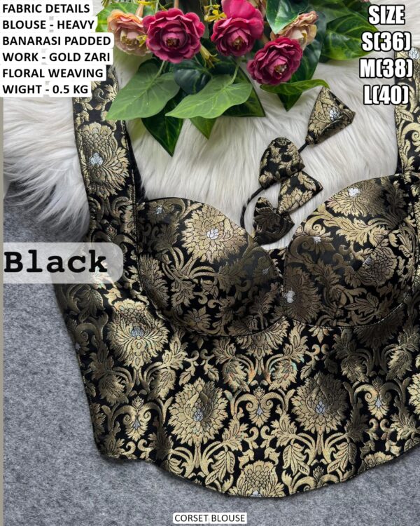 Elegant Gold Zari Corset Blouse For Wedding Wear