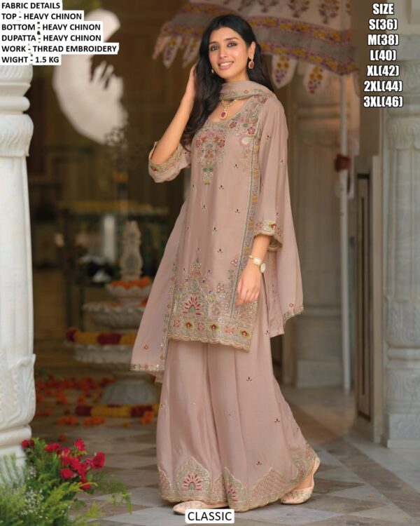 Festive Wear Embroidered Chinon Suit Set