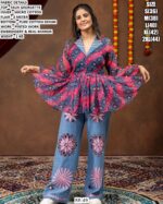 Festive Wear Printed Top With Cotton Denim Jeans