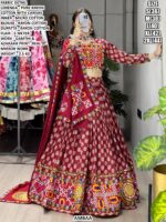 Navratri Wear Ajrakh Print Circular Lehenga Set