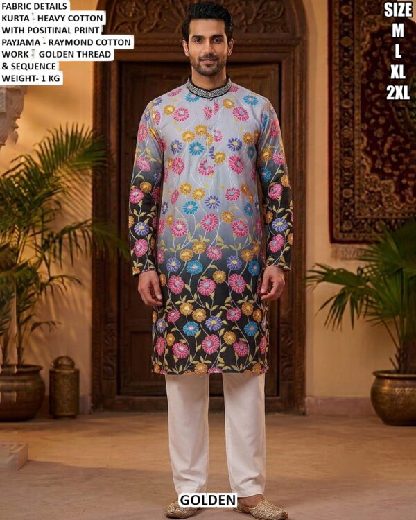 Heavy Cotton Printed Kurta Pajama Set For Men