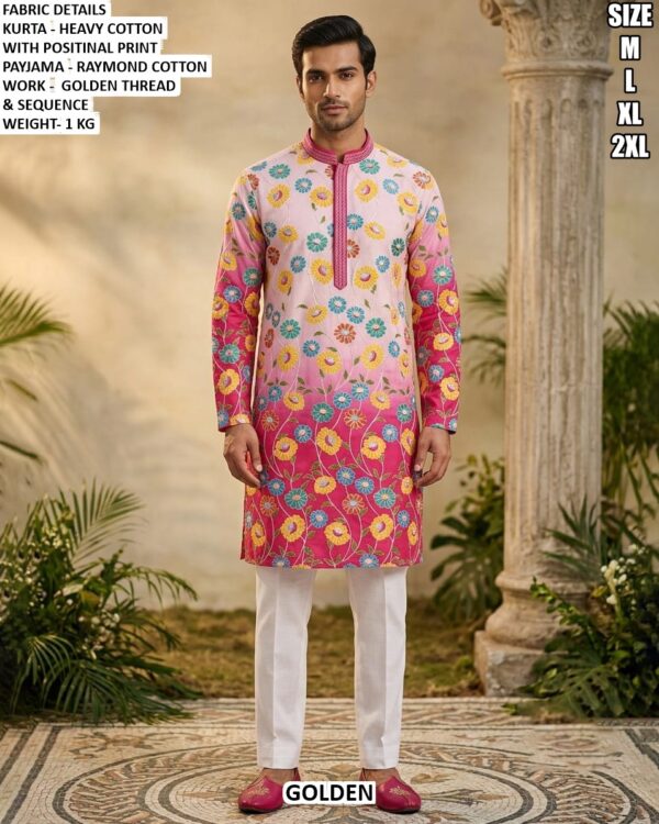 Heavy Cotton Printed Kurta Pajama Set For Men
