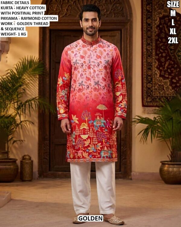 Heavy Cotton Printed Kurta Pajama Set For Men