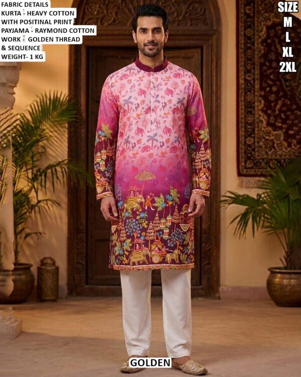 Heavy Cotton Printed Kurta Pajama Set For Men
