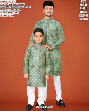 Viscose Rayon Men And Kids Kurta Pajama