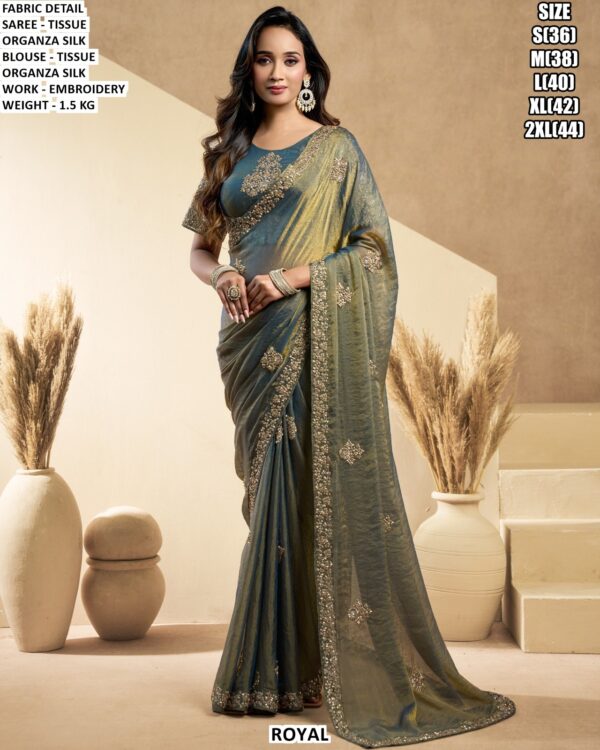 Elegant Embroidery Border Organza Saree